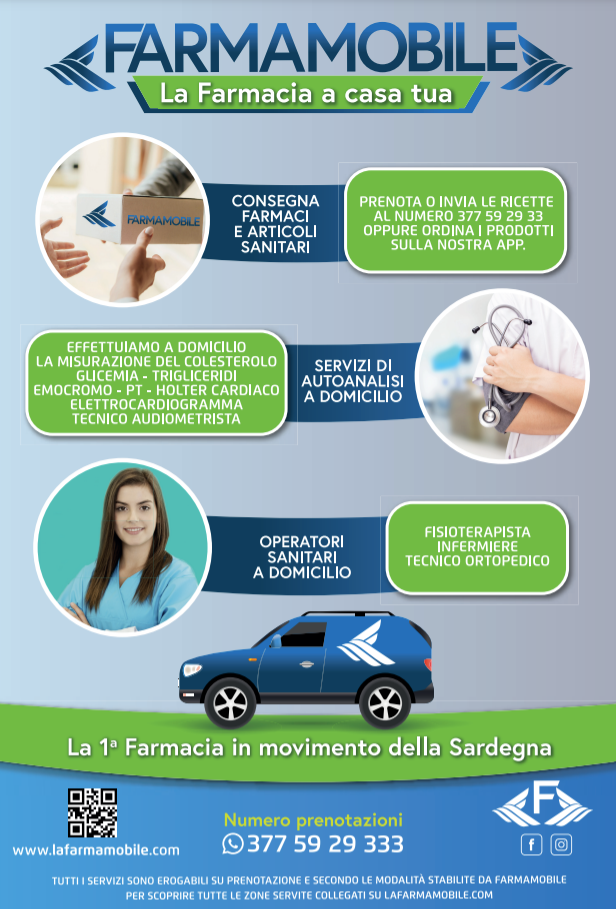 La prima Farmacia in movimento della Sardegna - Consegna farmaci e articoli sanitari - Servizi di autoanalisi a domicilio - Operatori sanitari a domicilio